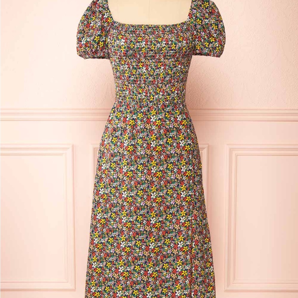 Floral Puff Sleeve Midi Dress